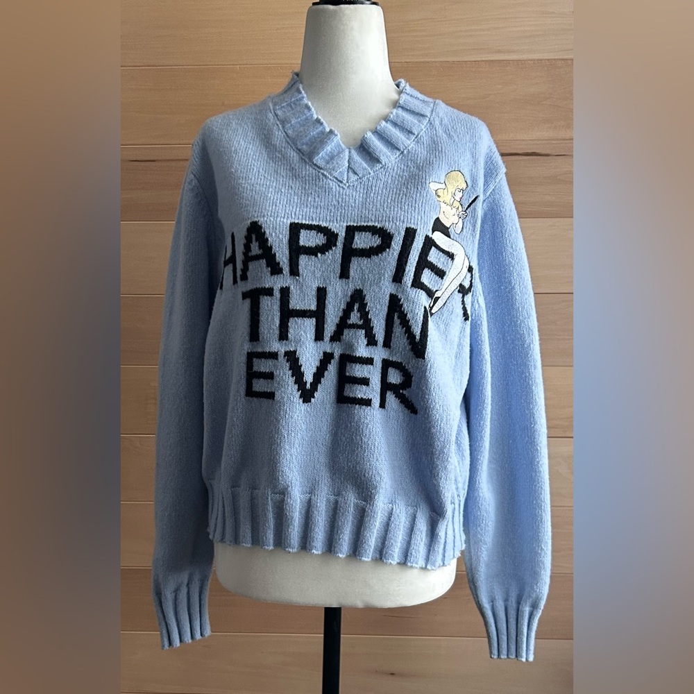 Billie eilish size small Light Blue V-Neck longsleeve Sweater Graphic Design